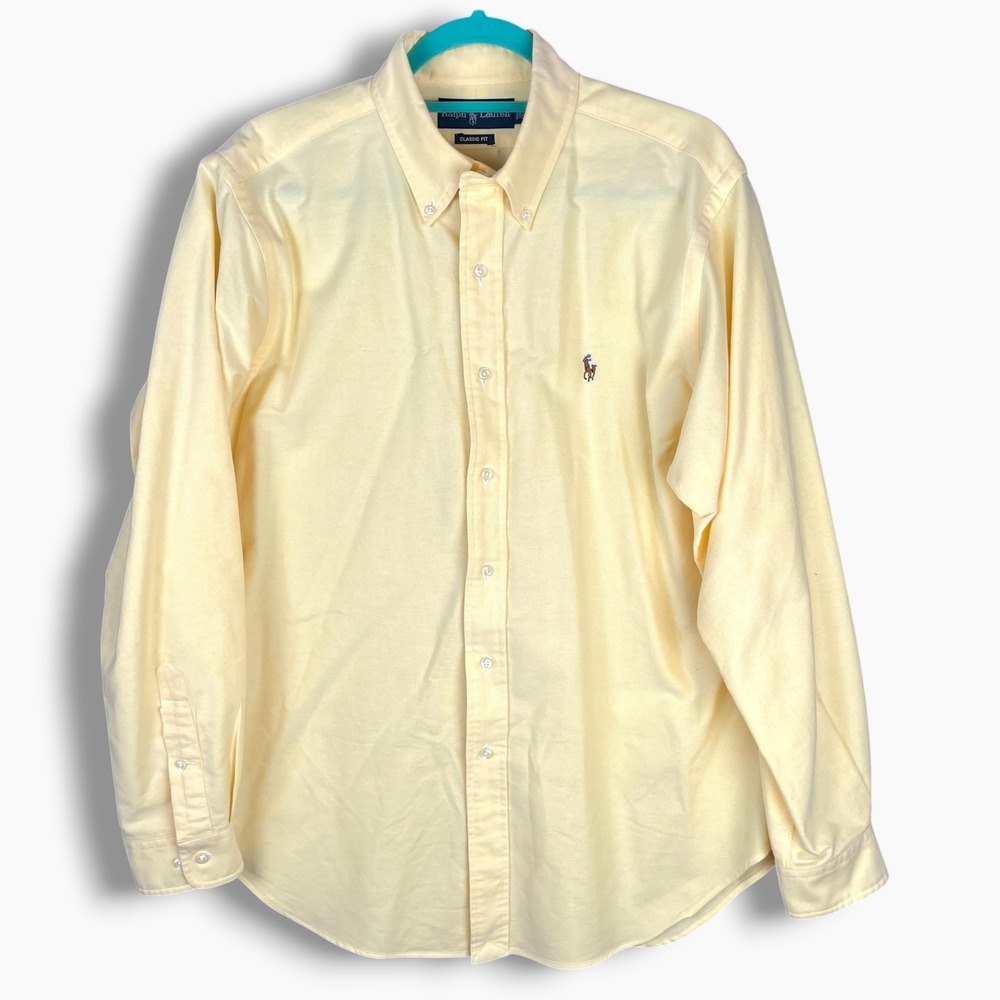 Ralph Lauren Classic Fit Oxford Shirt Mens 16.5 34/35 Yellow Long Sleeve Pony